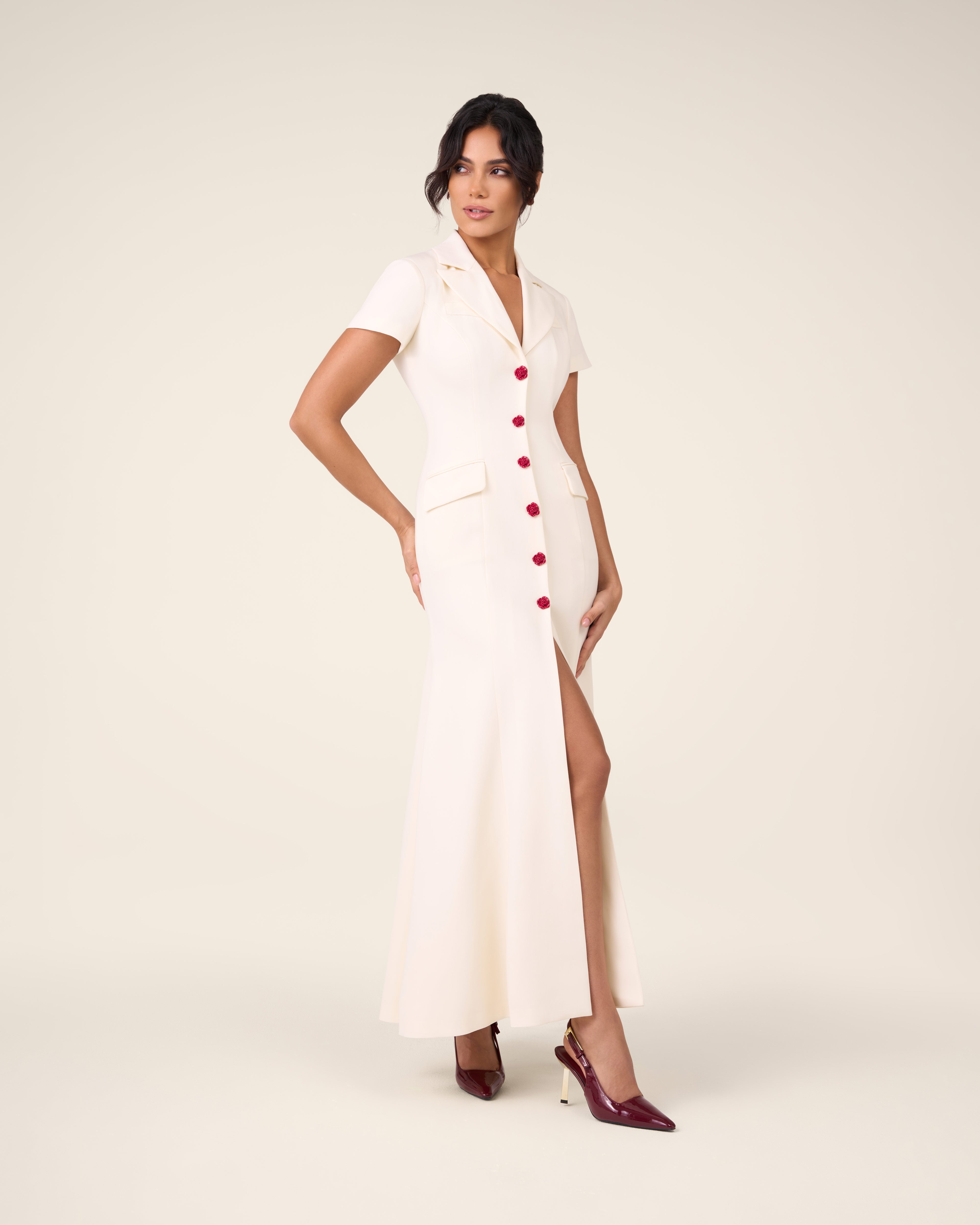 Maxi dress with signature Italian buttons